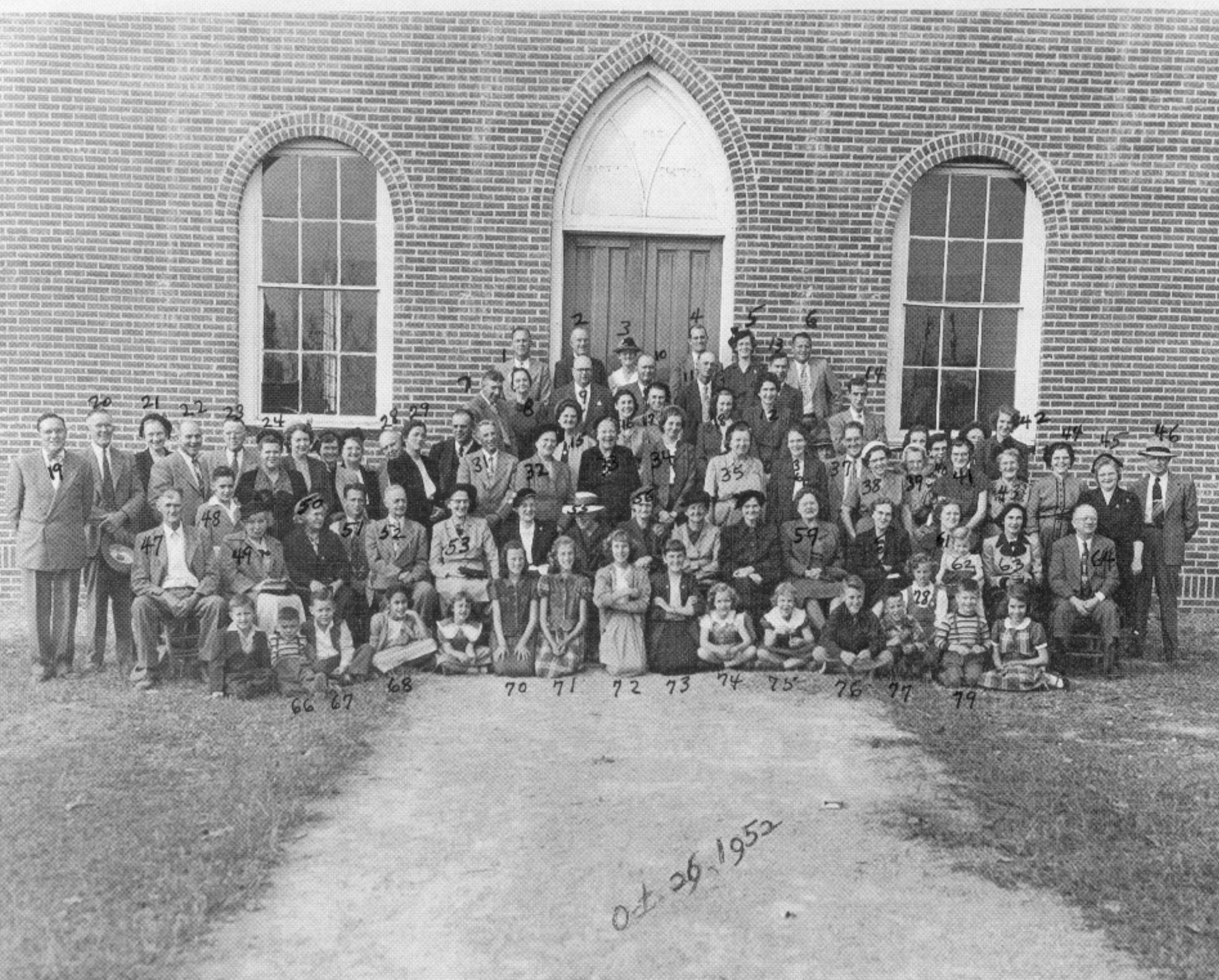 Church congregation 1952 with ID numbers