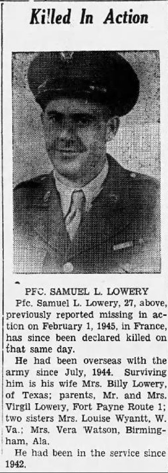 PFC. SAMUEL L. LOWREY