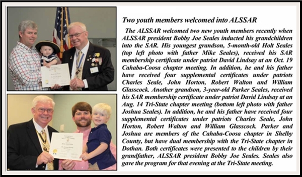 President Grandfather Bobby Joe Seales S.A.R. induction of both grandsons with Charter Member fathers